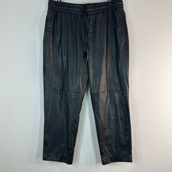 Calvin Klein Black Faux Leather Pants Medium Moto Boho Grunge Elastic Waist - Picture 1 of 10